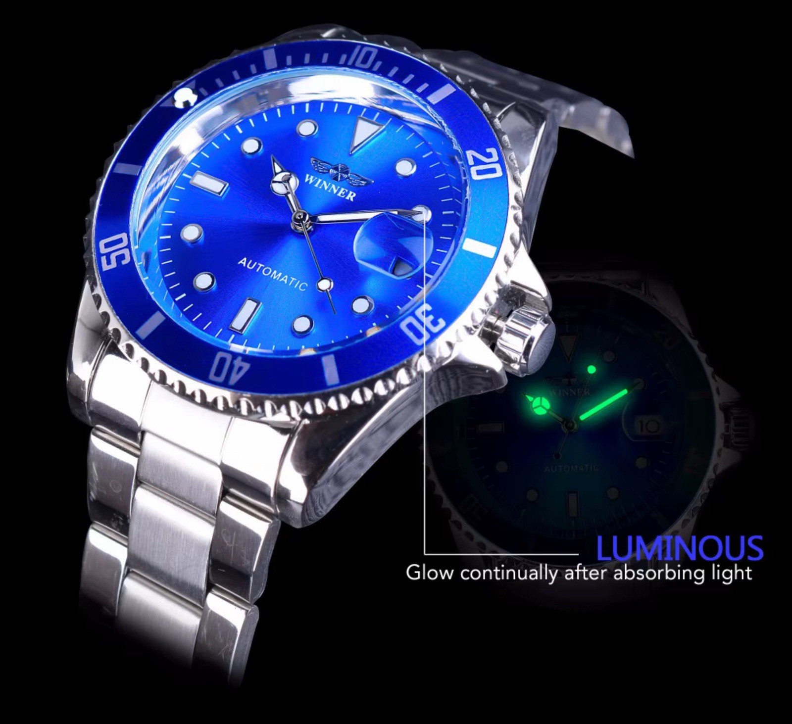 Luxury Mens Stainless Steel Automatic Winner Waterproof Watch Great Gift Idea
