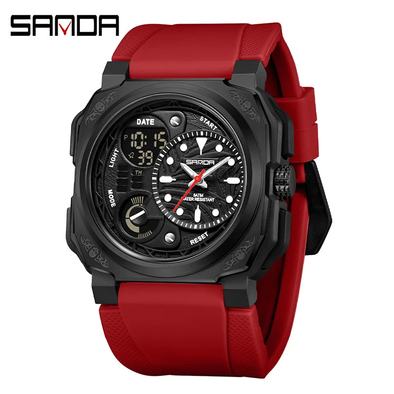 SANDA Fashion Men Electronic Watch Waterproof Shockproof Sports Luminous Calenda