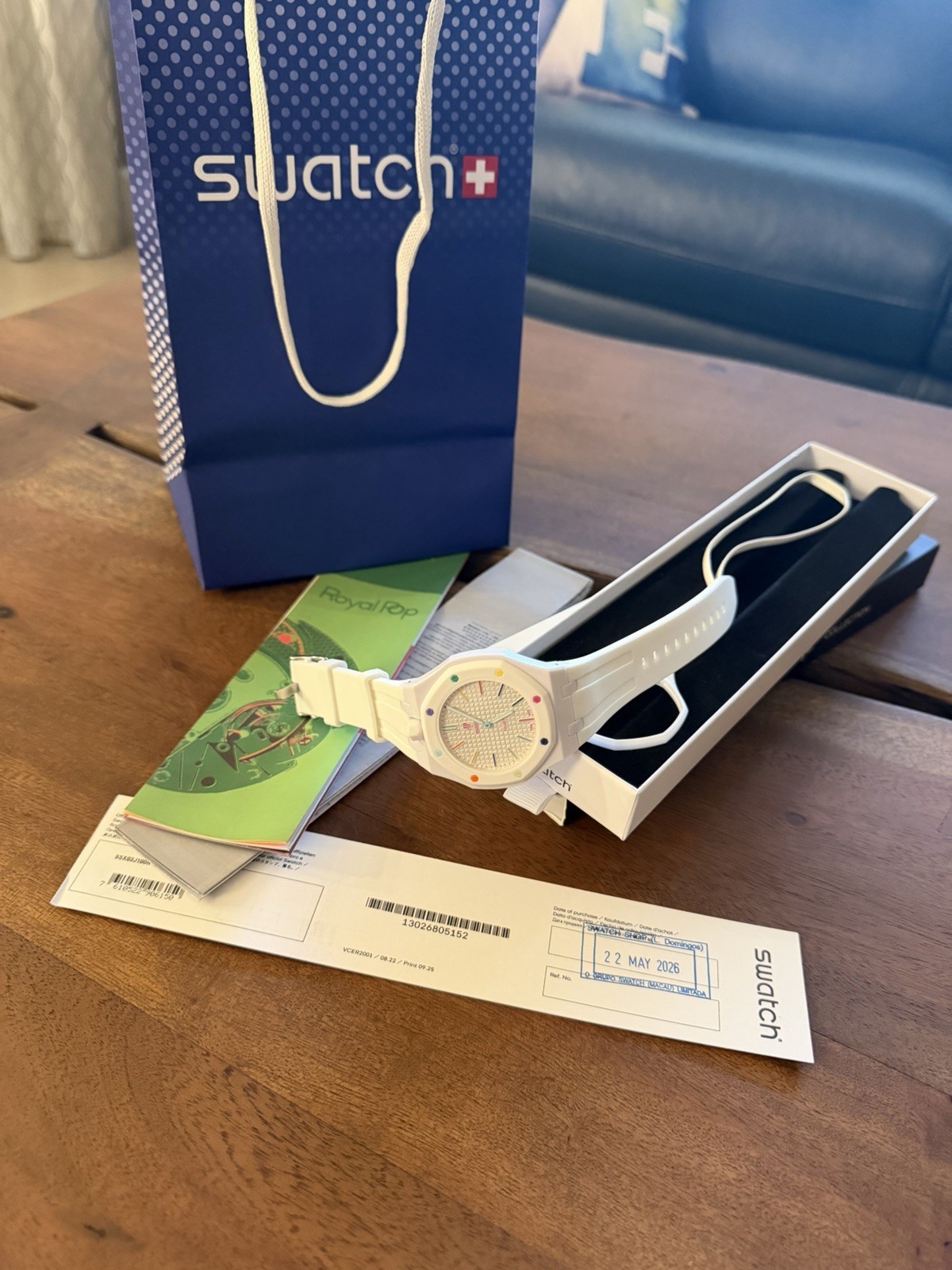 Swatch Royal Pop Octagon 41mm White Quartz Analog Watch w/ Box Papers Manual