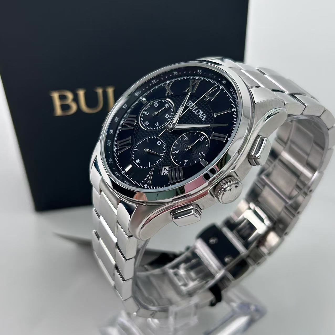 New Bulova Wilton 96B288 Men’s Stainless Steel Chronograph Quartz Watch 46mm
