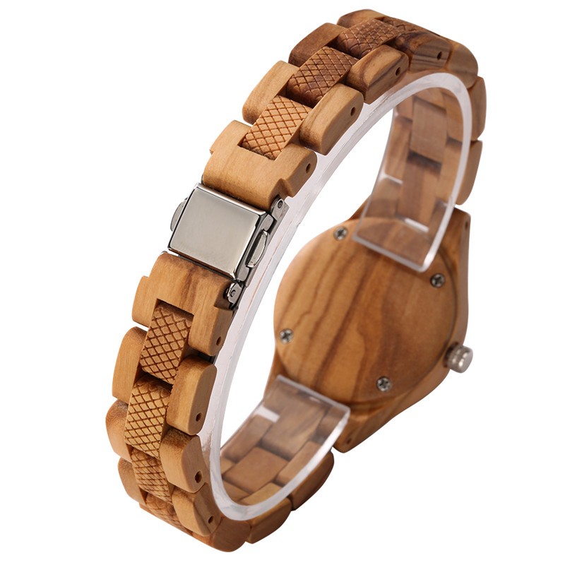 Women’s Wooden Wristwatch with Wood Bracelet Vintage Style Folding Clasp Quartz