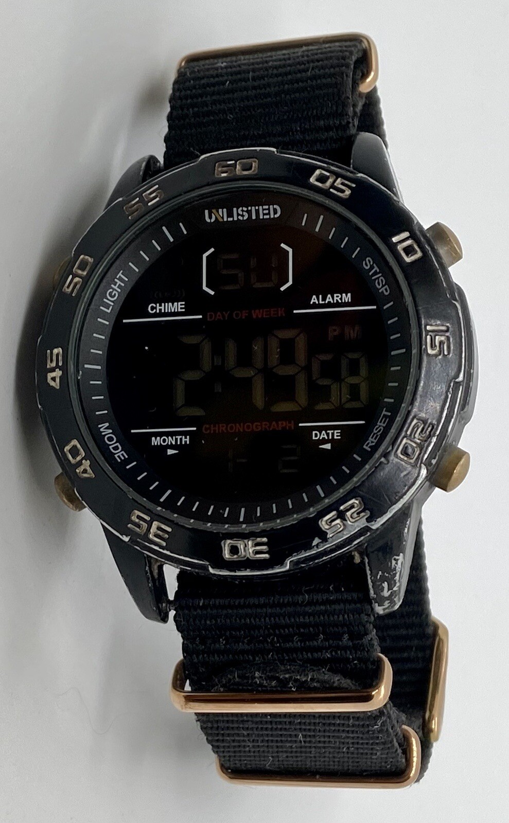 Kenneth Cole Unlisted Mens Digital Watch New Battery Backlit Date Timer Canvas