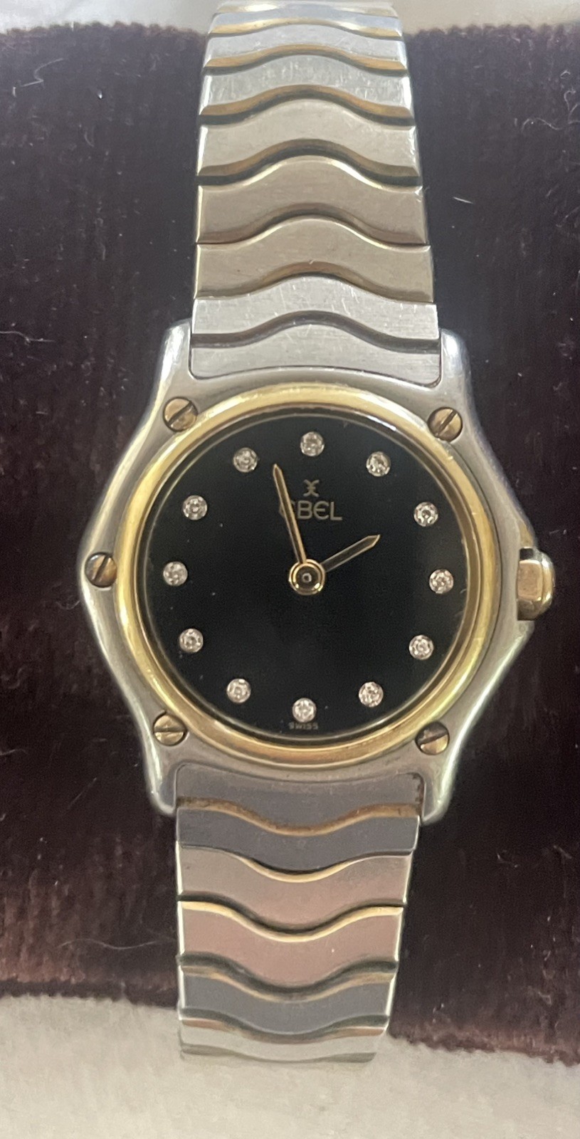 VTG Ebel Sport Classic Mini Black Dial Diamonds Stainless 18k Gold Works