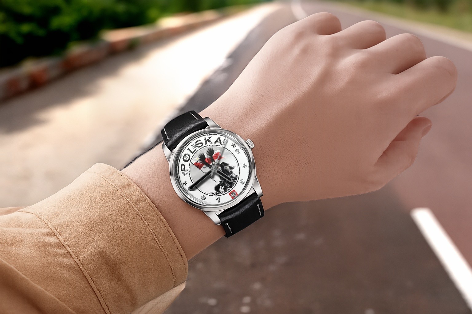 Poland Polish Polska Flag Leather Strap Big Dial Gift Wrist Watch