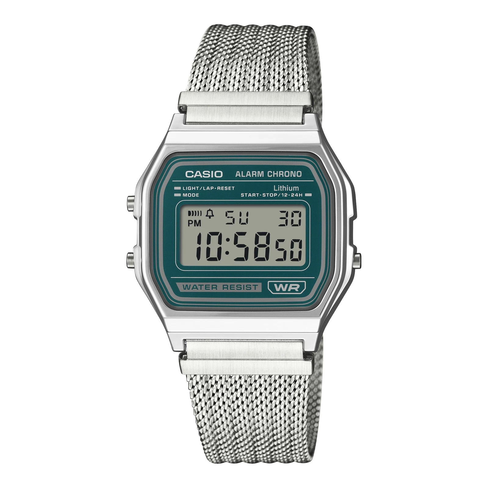 Casio Vintage Series A158WEM‑3D Stainless Steel 33mm Green Dial Mesh Men’s Watch