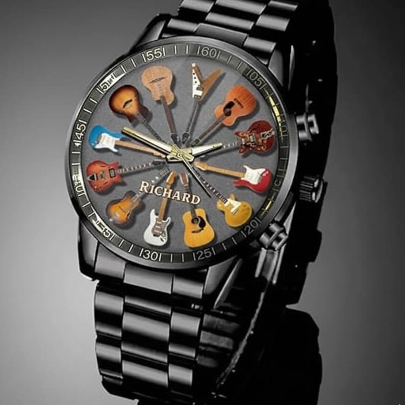 Guitar Watch for Music Lovers, Guitar Watch for Men, Personalized Guitar Stainle