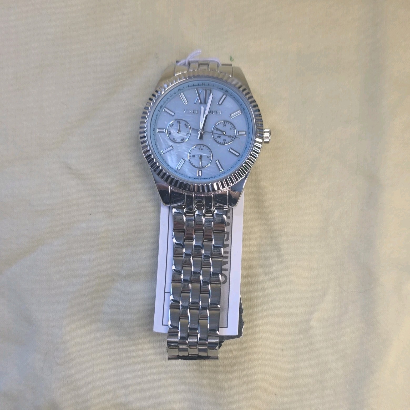 Vince Camuto Men’s Silver Stainless Steel Band Light Blue Dial Analog Wristwatch