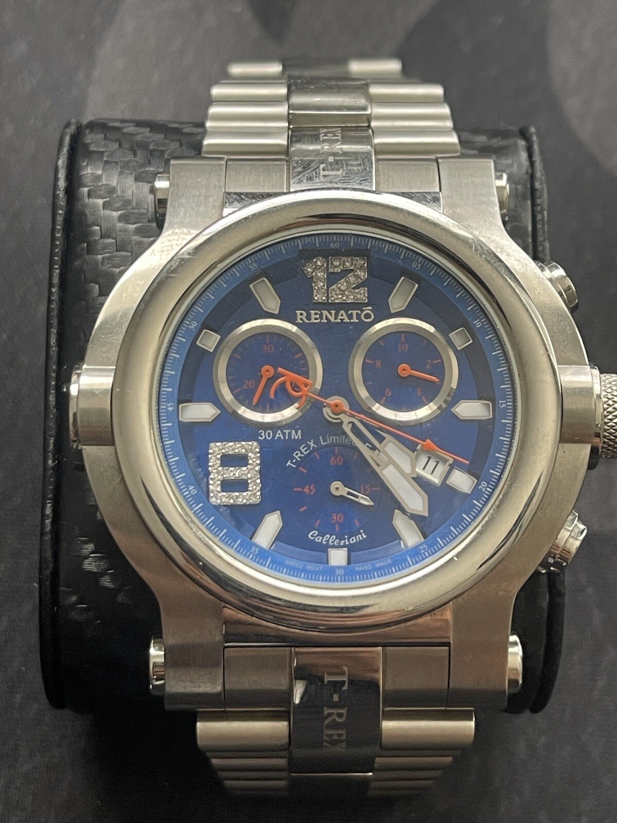 Renato T-Rex Diamonds Swiss Slvr Bracelet 50mm Mens Watch