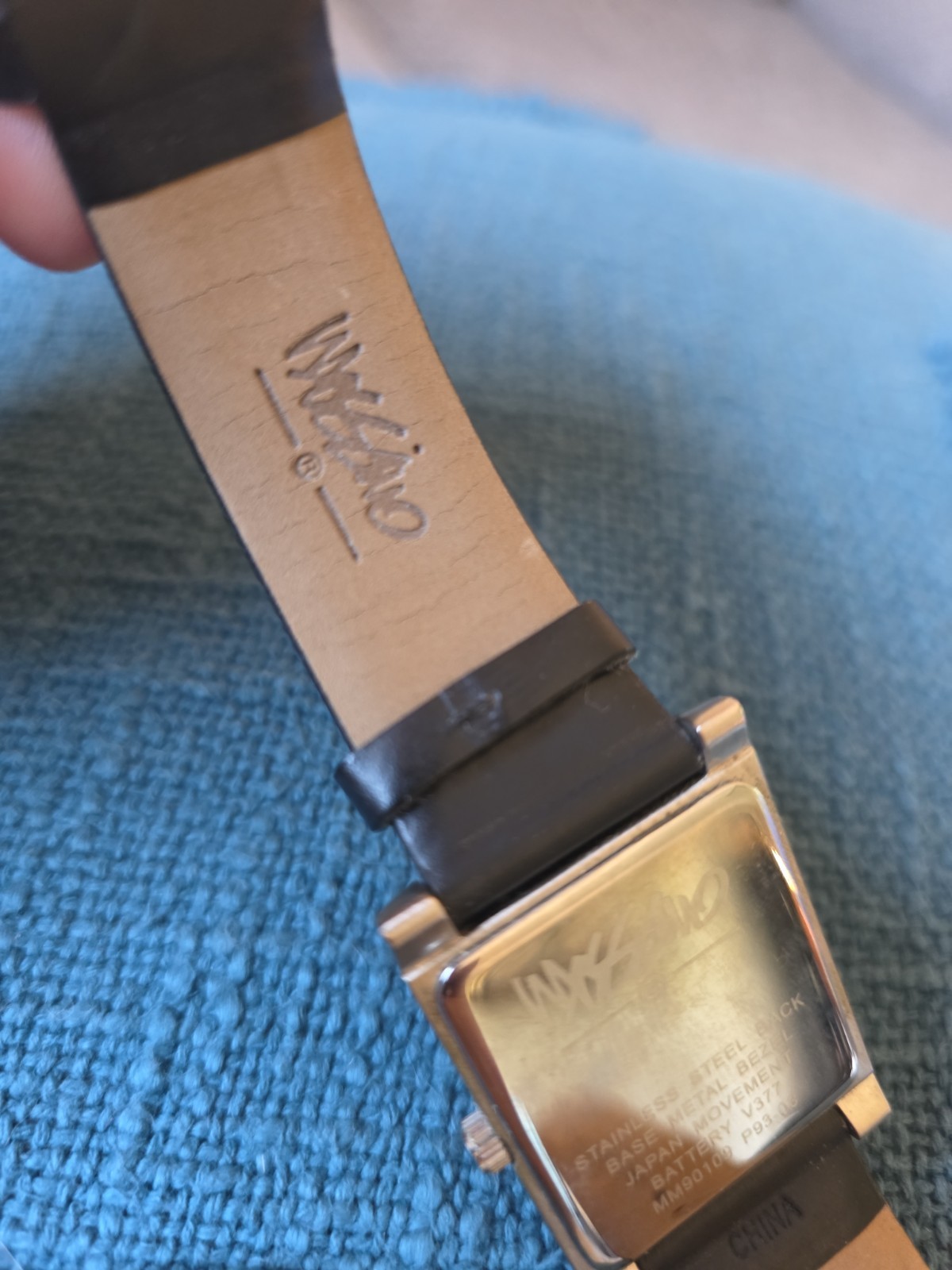 Mossimo Watch Men’s Black Leather Adjustable Band Silver Face Rectangle