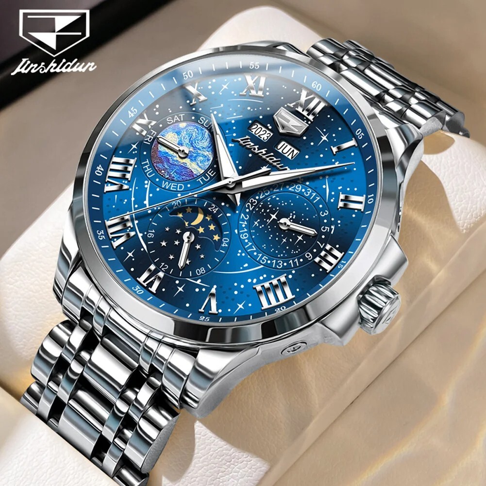 Automatic Mechanical Waterproof Luxury Watch Men Sky Moon Phase Men’s Strap