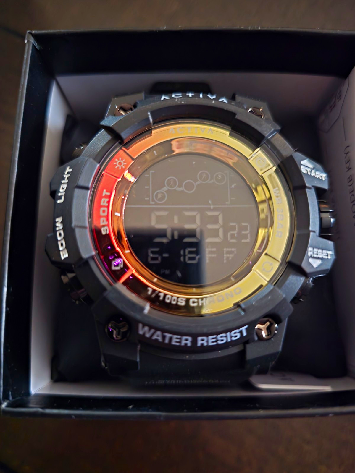Activa Sport Men’s Digital Quartz Chronograph Water-Resistant Black Strap Box