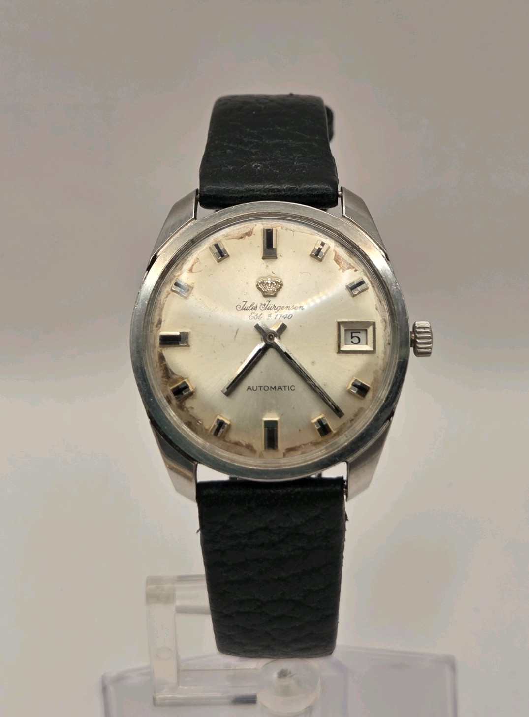 Vintage Jules Jurgensen 17 Jewel Automatic Date Watch, Stainless Steel, Running