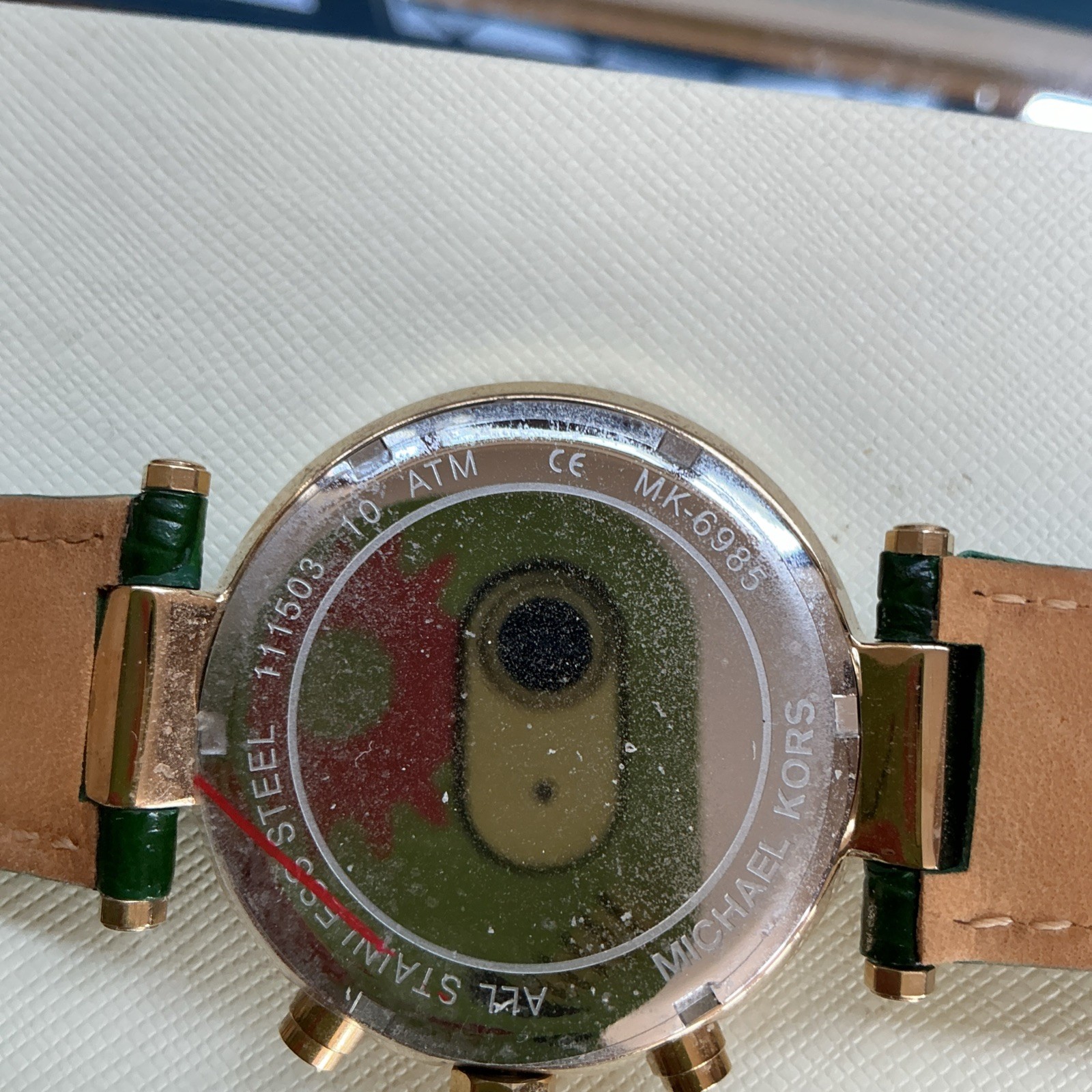New MICHAEL KORS Parker MK6985 Chrono Green Dial Leather Strap Womens Watch 39mm