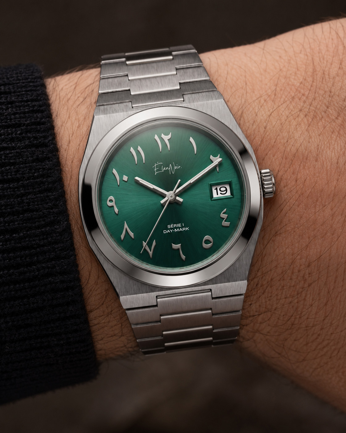 Élan Noir Série I Silver/Emerald 36mm AutomaticNH35 Sapphire Crystal Steel Watch