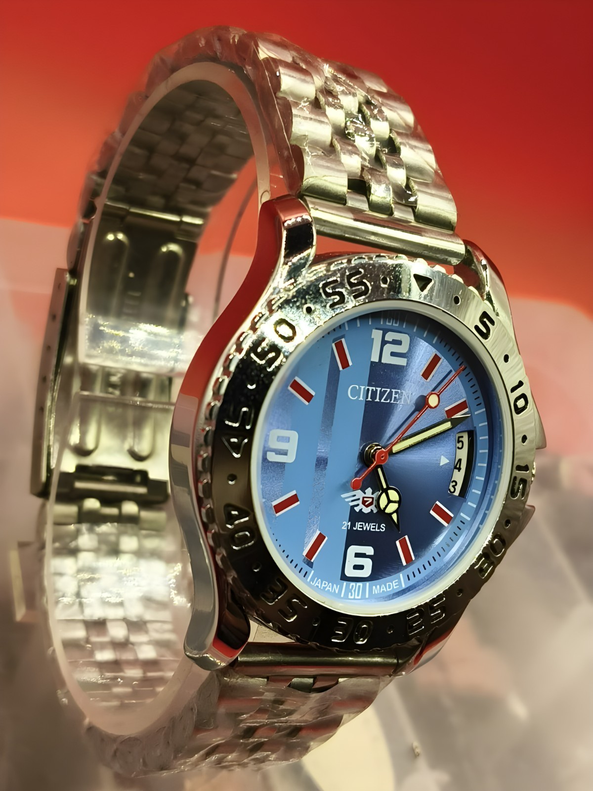 Automatic 8200 21Jewels Restored White Dial Blue Date Mens Watch Vintage 46