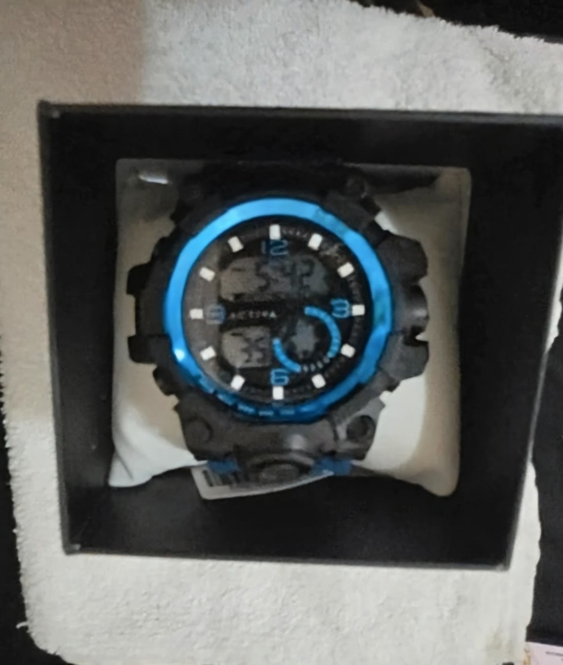 Activa Men’s Sport Analog/Digital Quartz Backlight Watch Black/Blue Resin Box