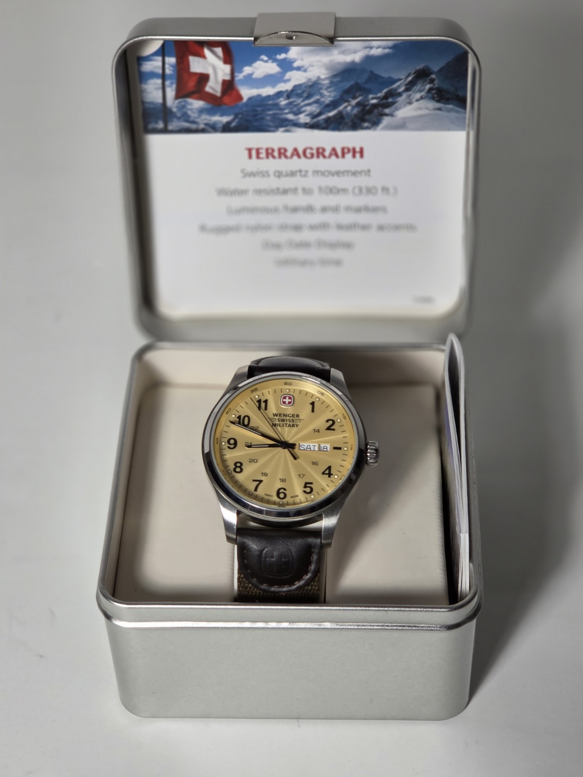 Wenger Swiss Military 7920X Terragraph Mens Watch Gold Face WORKING COMPLETE