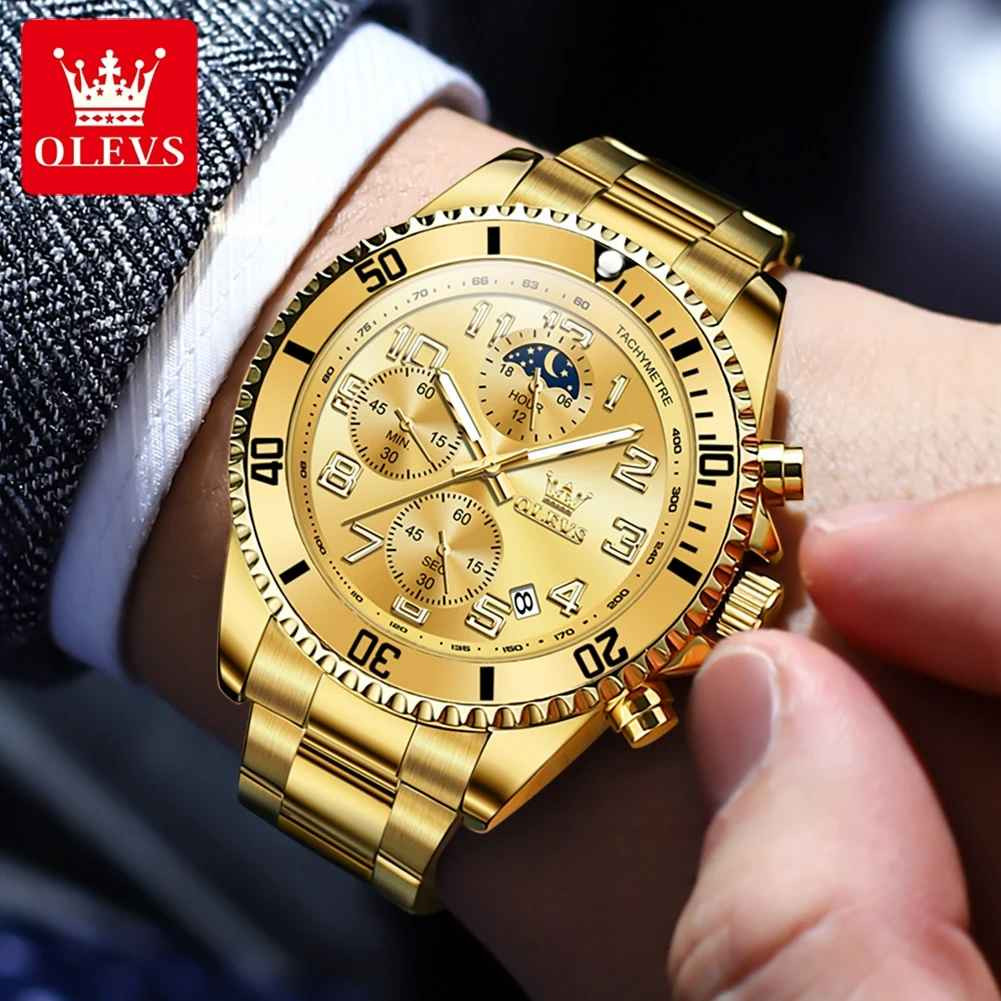 OLEVS 2926 Men’s Quartz Watch Moon Phase Chronograph Waterproof Business Watch