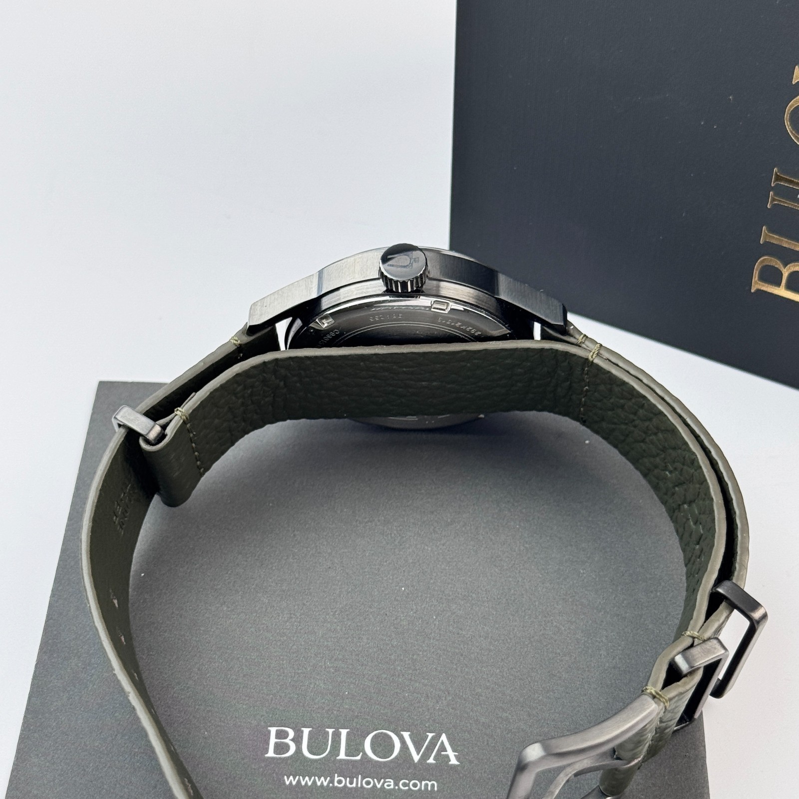 Bulova Men’s Military Hack Automatic Black Dial Green Leather Strap Watch 98A255