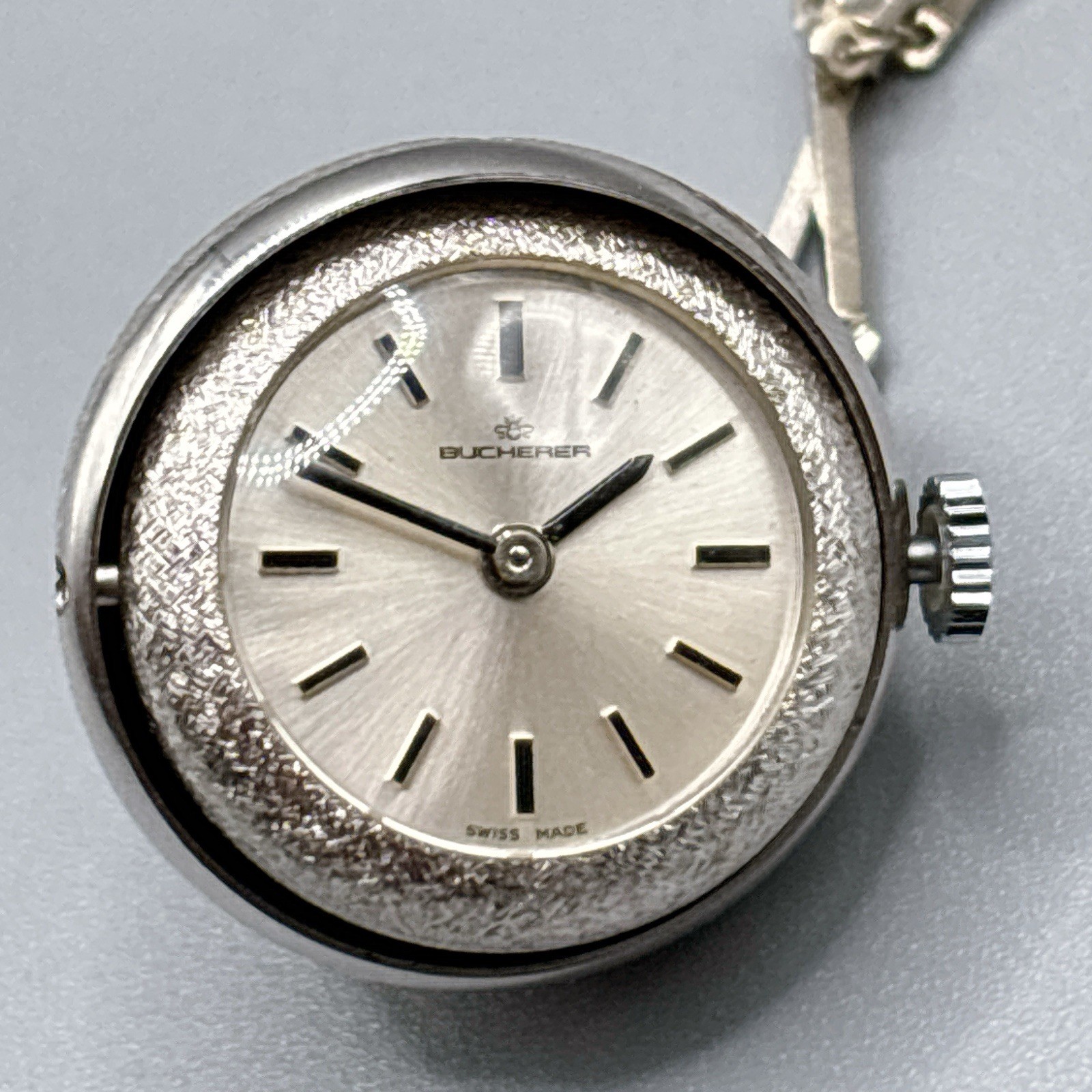 Vintage BUCHERER Orb Ball Sphere Pendant Silver Necklace Watch Star Mechanical