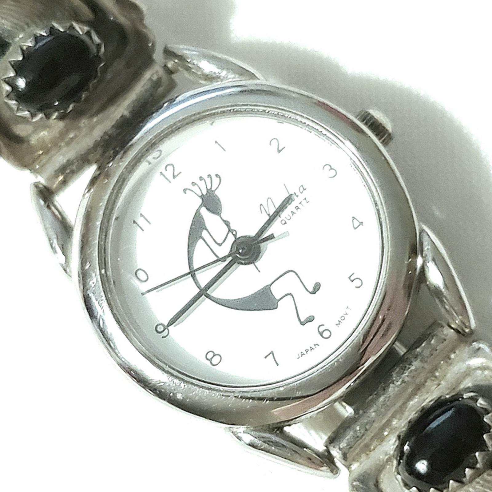 Nadia Kokopelli Navajo Onyx Stones with 925 Sterling Silver Leaves Watch