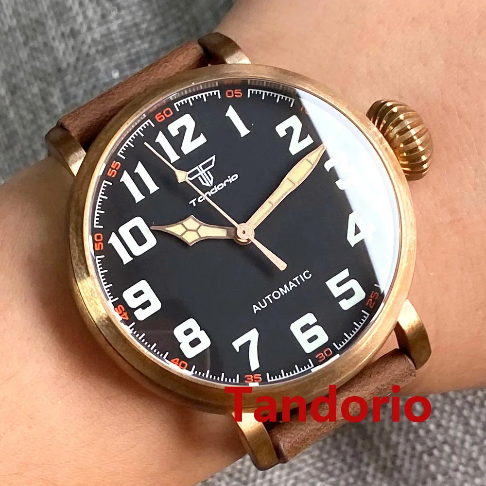 Tandorio 46.5mm Military Big CUSN8 Solid Bronze Auto Men Watch For Japan NH35