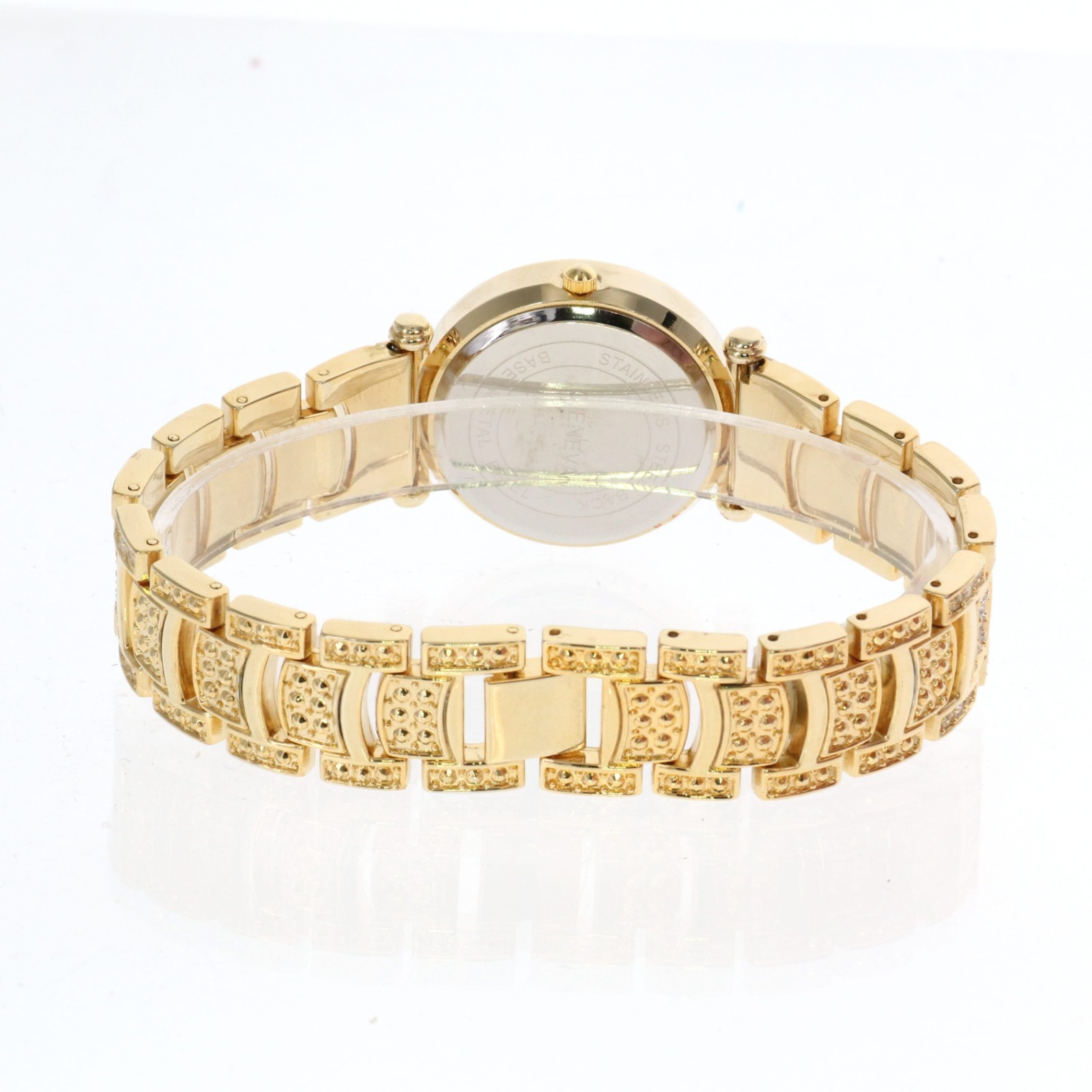 Women’s Gold Tone Fully Iced Bezel & Band Watch Black Dial 35.5mm