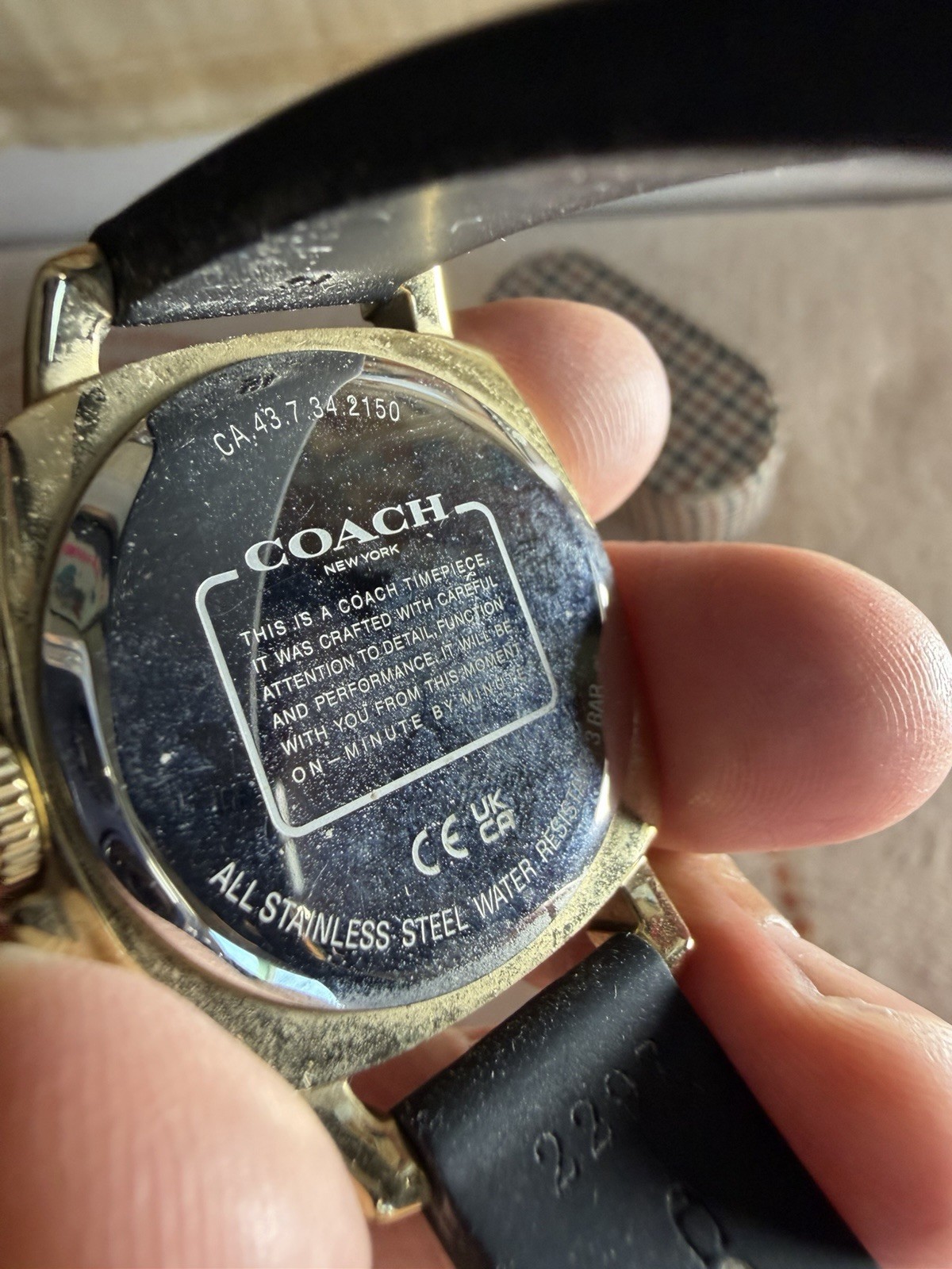 Coach Women’s Quartz Analog Watch Gold Dial/Case Black Rubber Strap 43mm