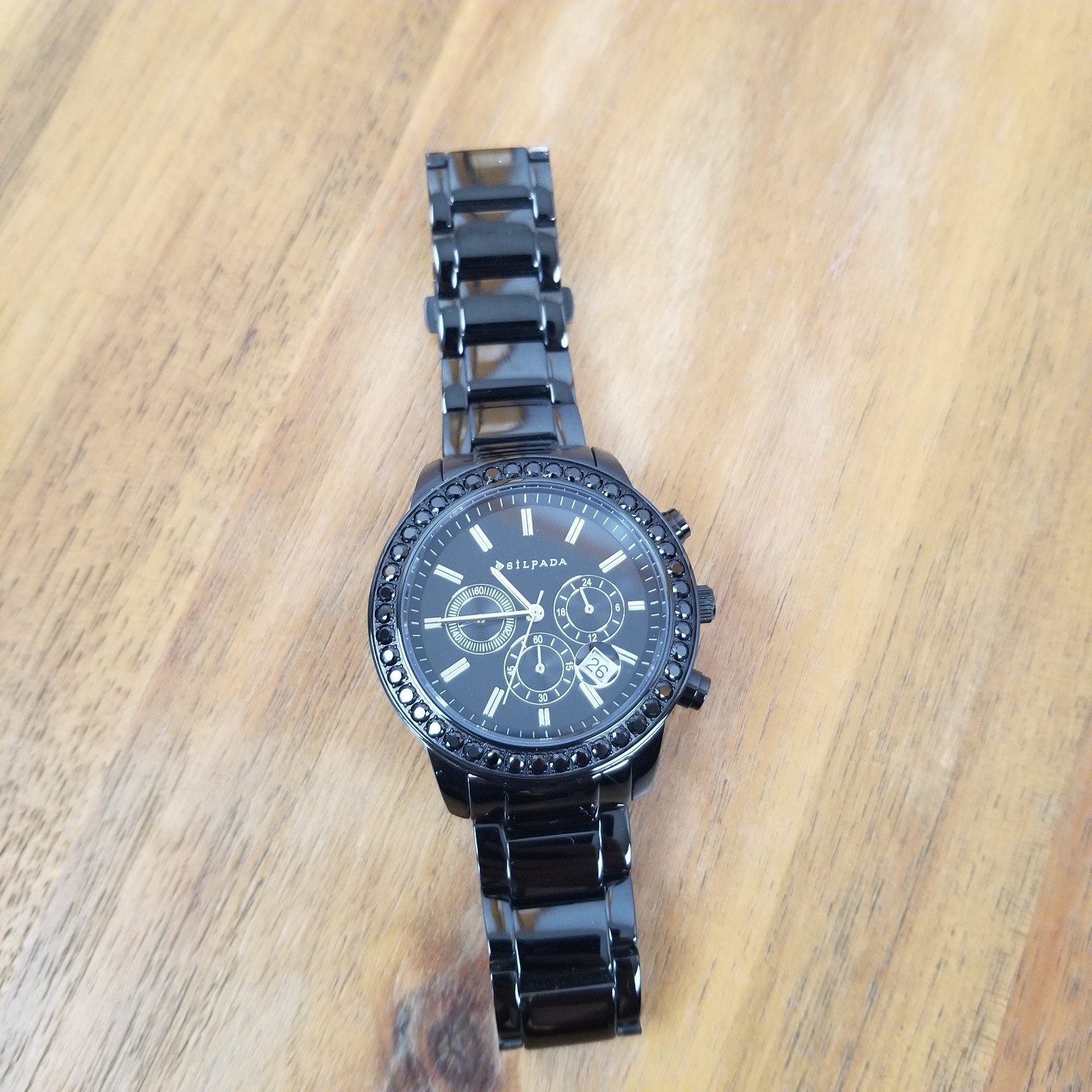 Silpada Watch Black on Black Chronograph Japanese Movement Stainless Steel 41 mm