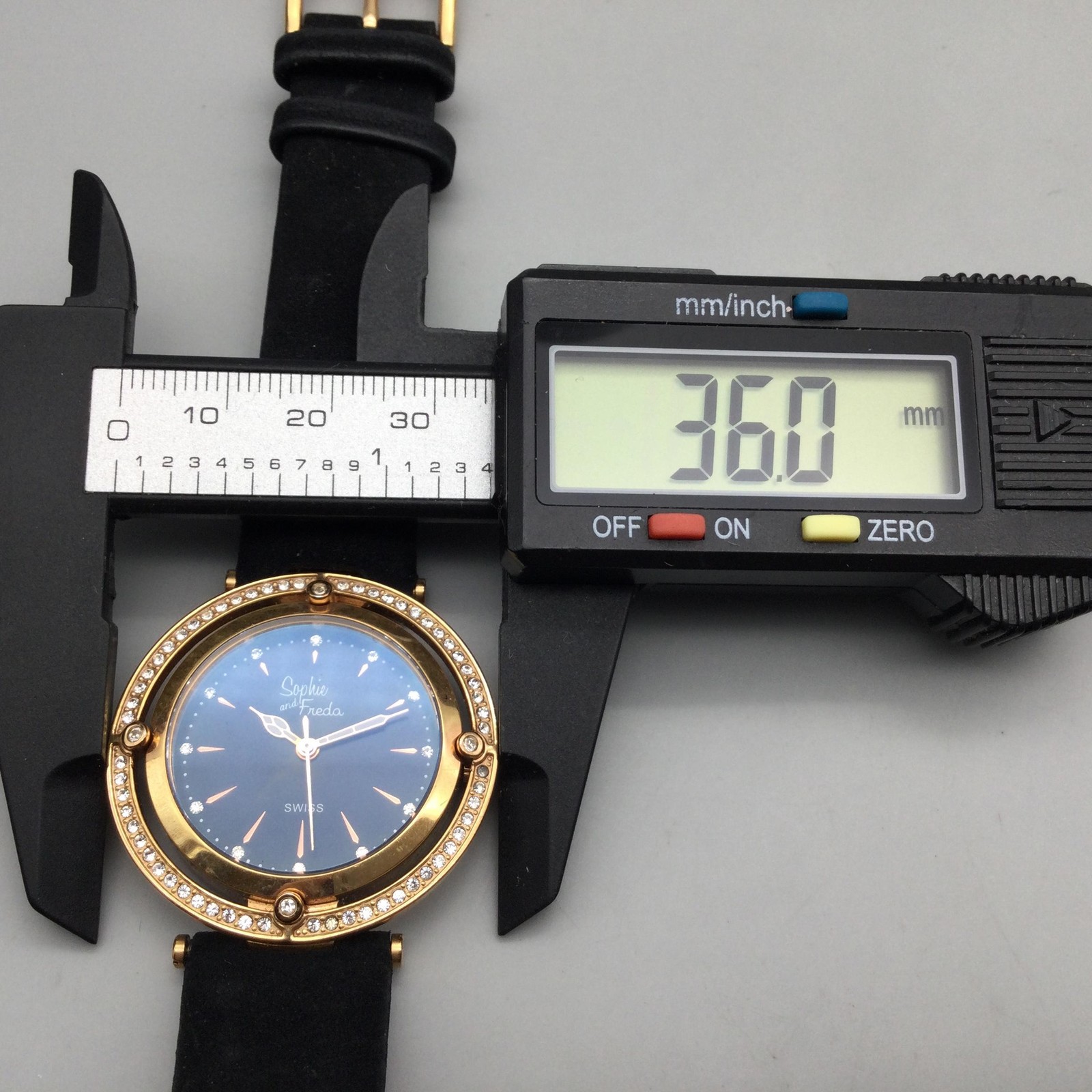Sophie And Freda Watch Womens 36mm Black Dial Gold Leather Strap New Battery