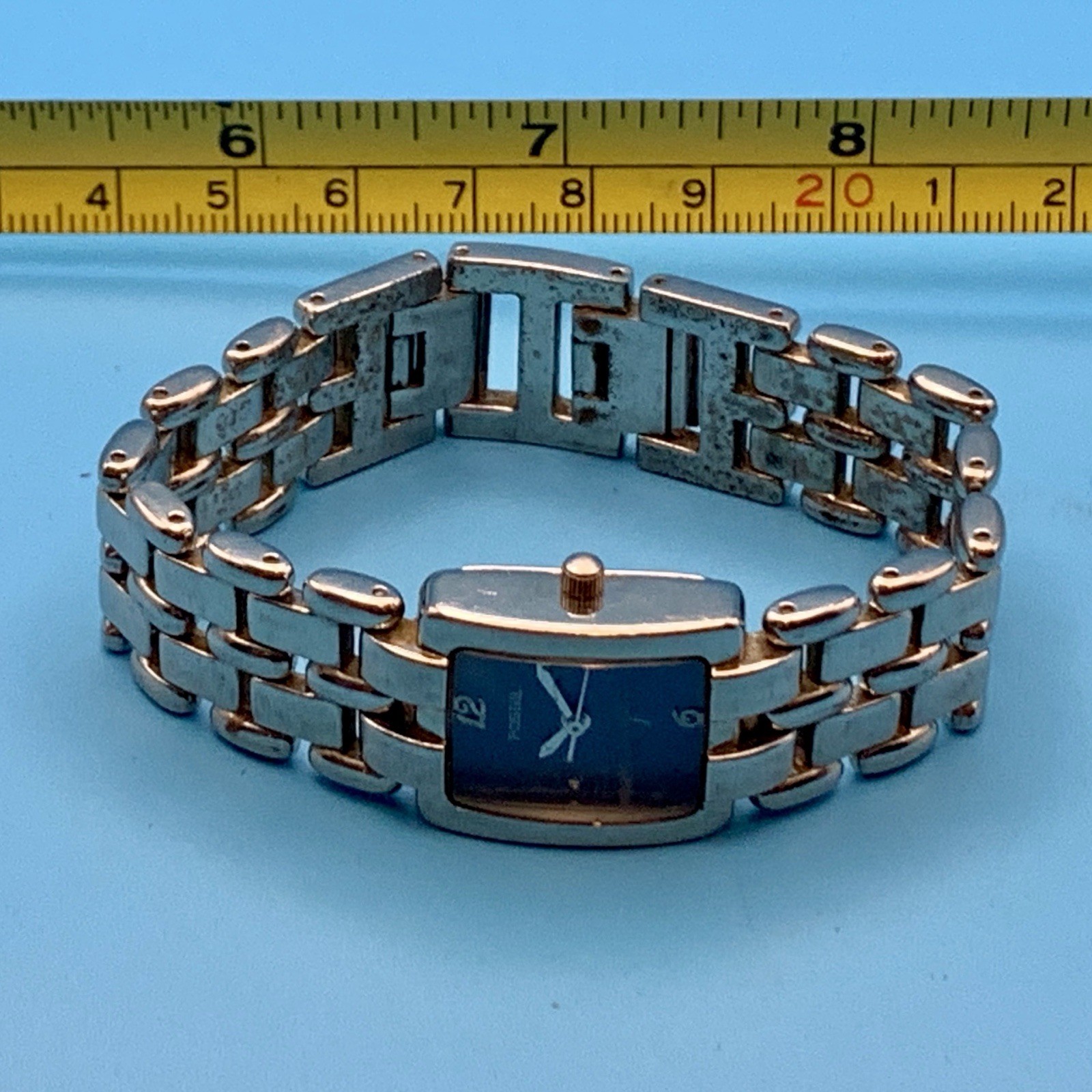FOSSIL F2 ES-8930 Women’s Tank Quartz Bracelet Wristwatch Working New Battery