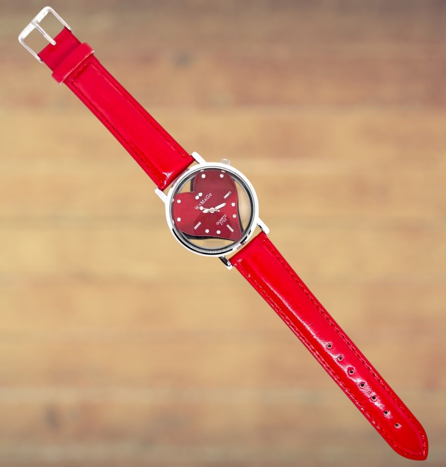 Red Heart Ladies Watch Silver Face Red Band #1125
