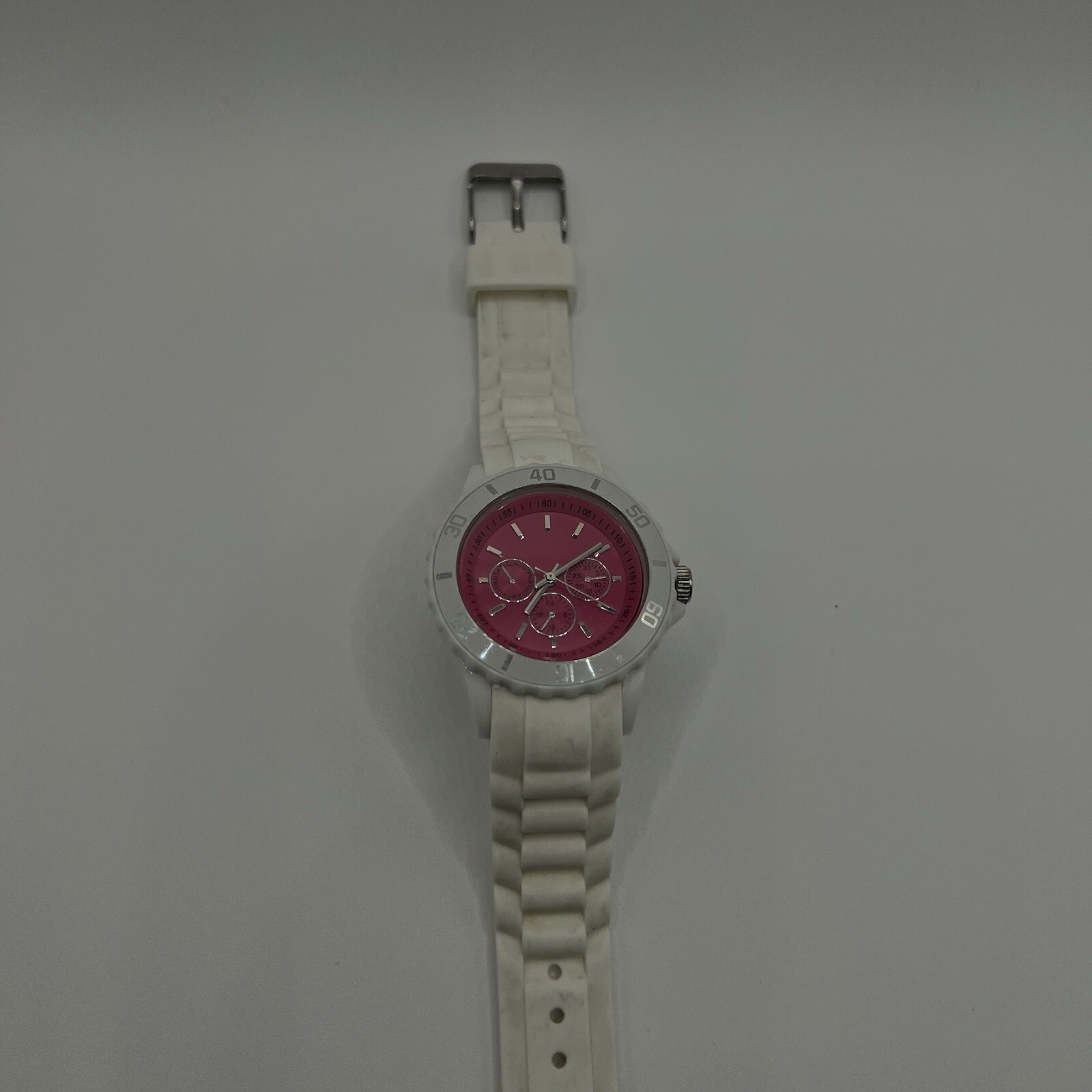 Xhilaration Womens Pink White Rubber Jelly Watch Silicone Band Rotating Bezel