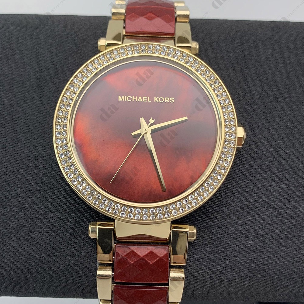 Michael Kors MK6427 39mm Parker Red Dial Chronograph and Gold Women’s Watch