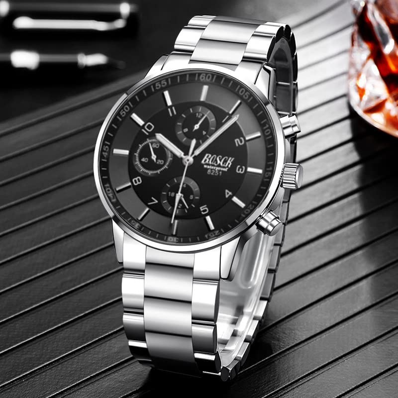 Analog Mens Watch(No Chronograph), 40mm Easy Read Auto Date and Day Stainless…