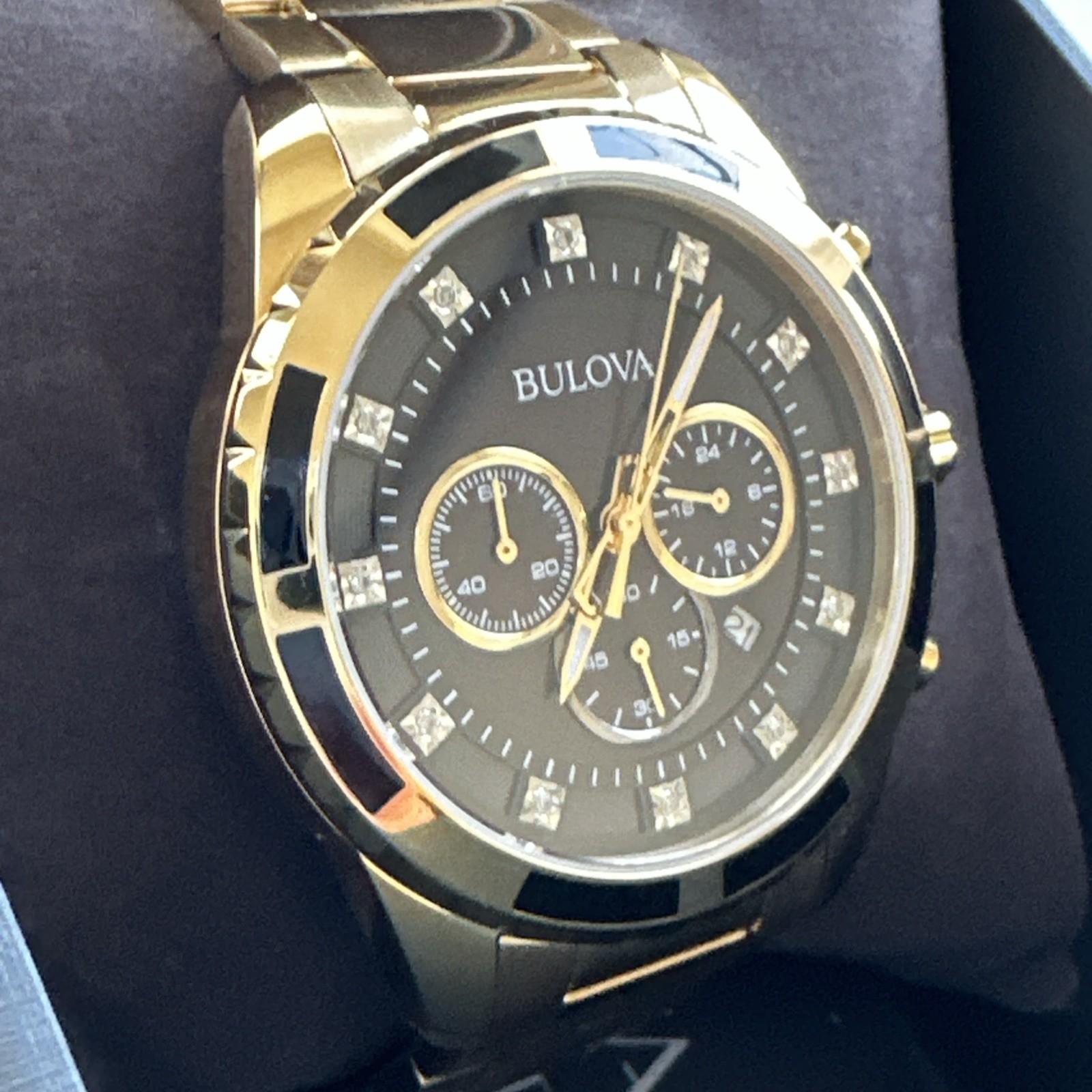 Bulova Diamond Men’s Gold Plated Stainless Steel Chronograph Quartz Watch 97D121