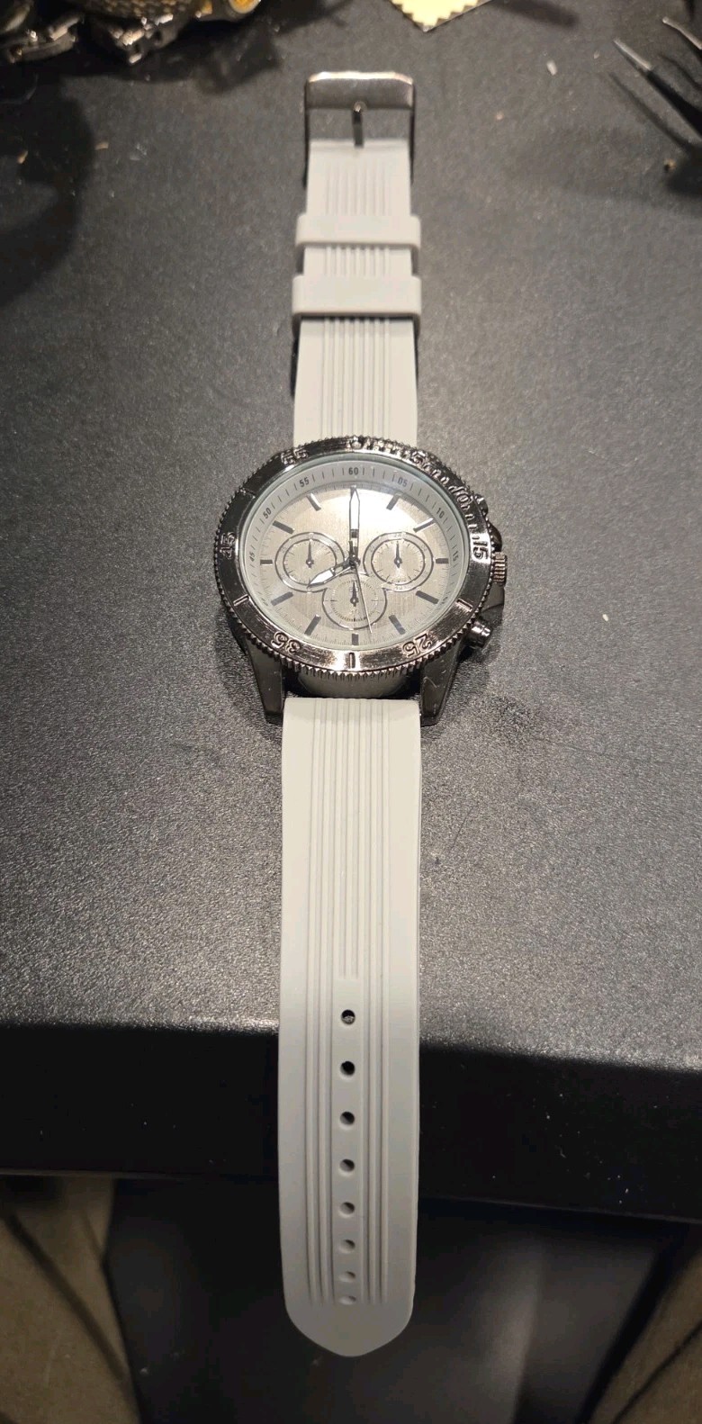 FMD Mens Chronograph Style Watch FMD Gray New Battery EUC C74