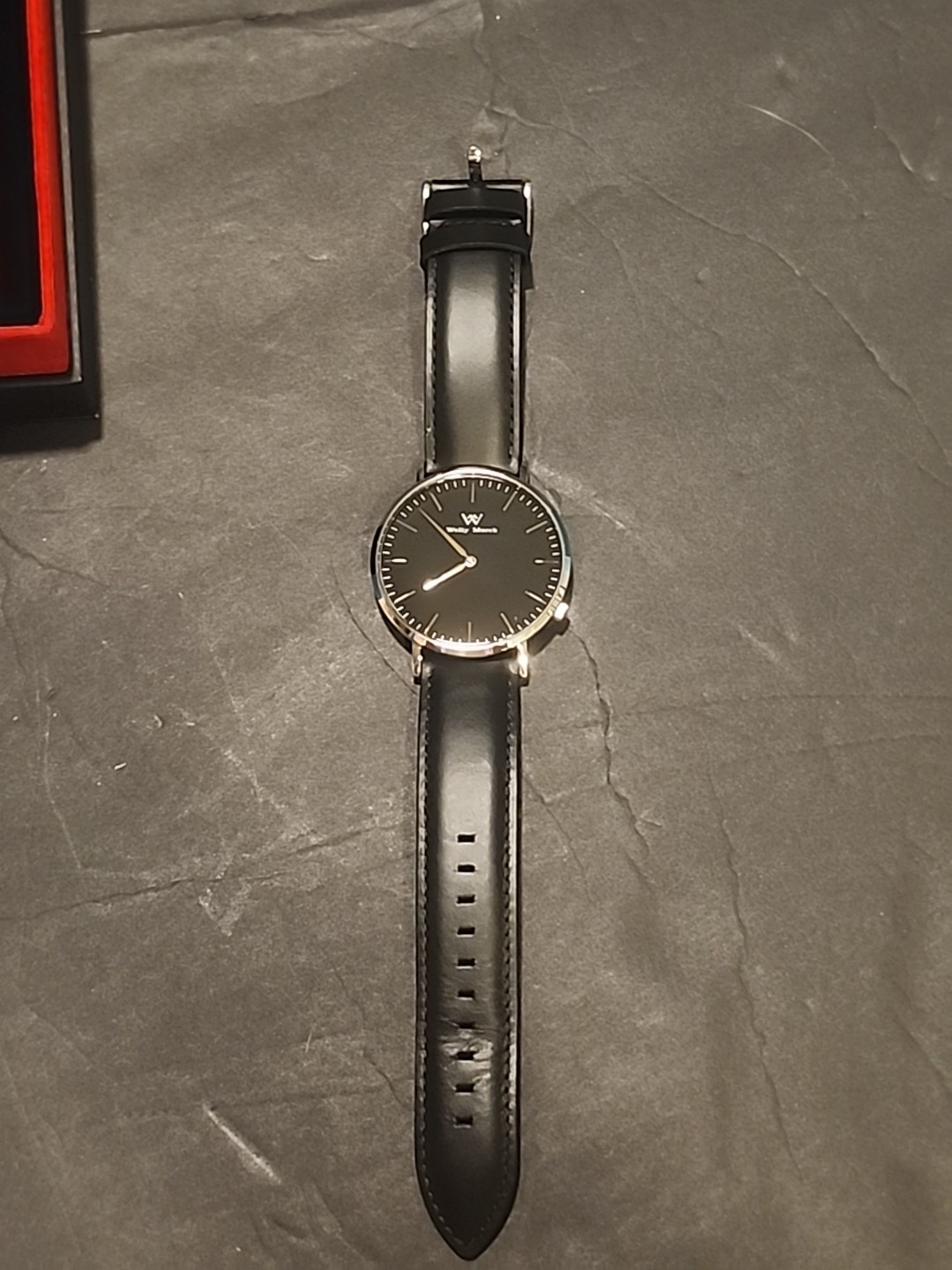 Welly Merck Mens Watch 35mm Black Dial Minimalist Stainless Leather New Battery