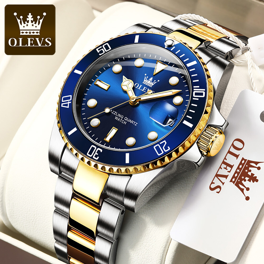 OLEVS Men’s Quartz Watch Stainless Steel Band Waterproof Luminous Wristwatch