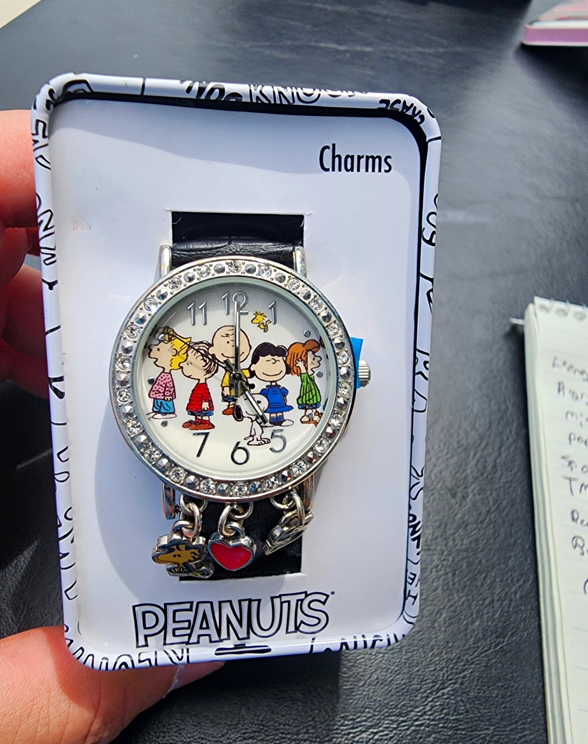 Peanuts Snoopy Charlie Brown Quartz Analog Watch Black Leather Strap w/ Box