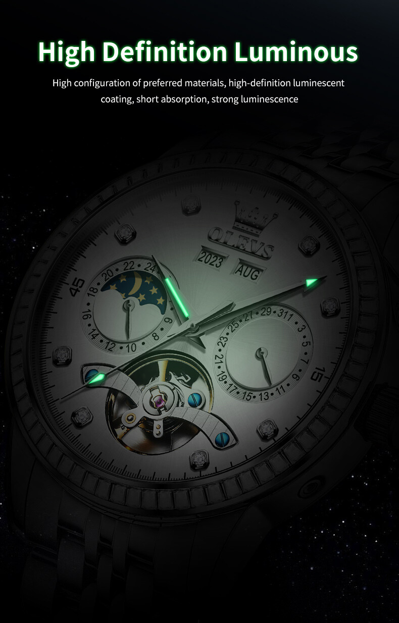 OLEVS Automatic Mechanical Waterproof Luminous Watch Date Men’s Wristwatch