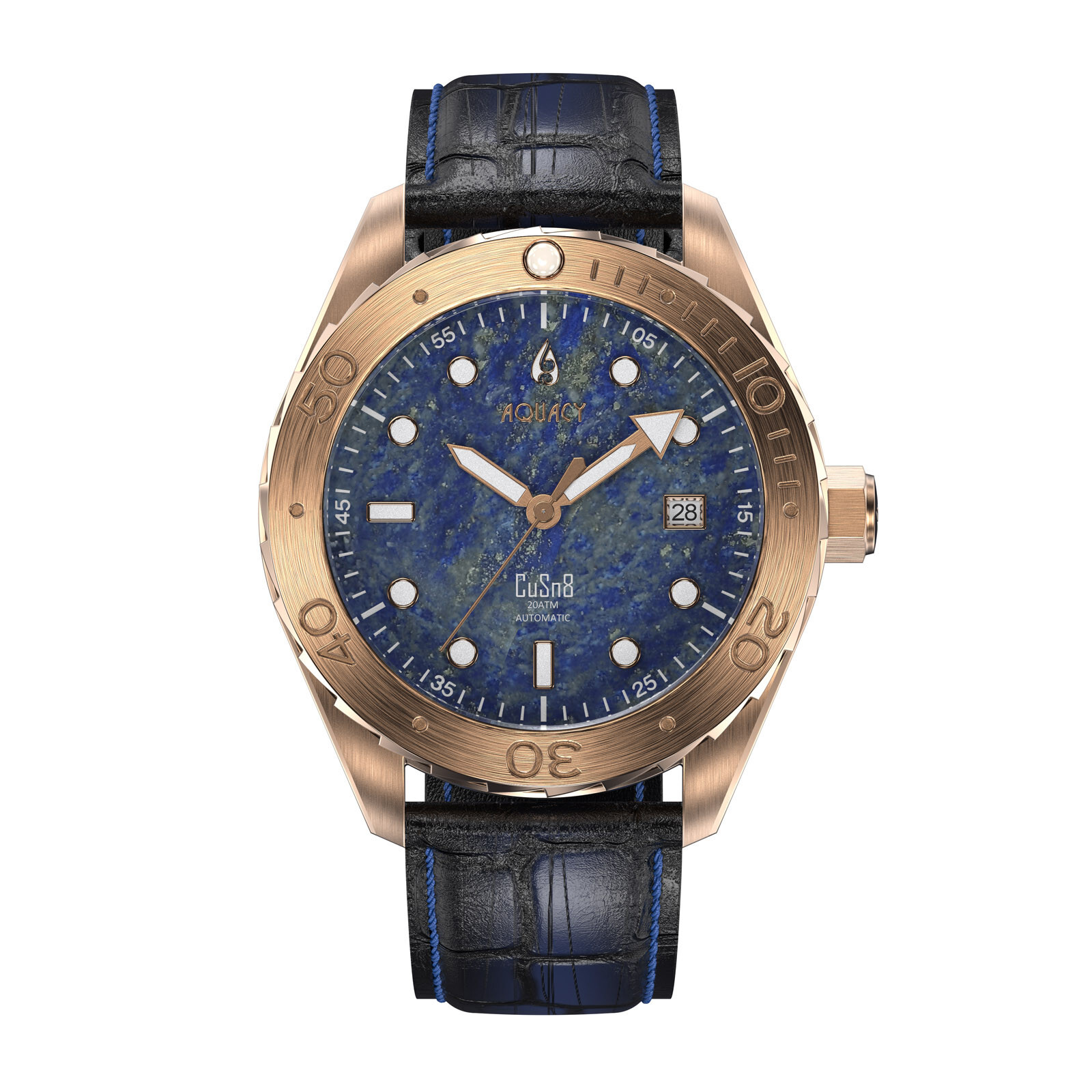 Aquacy Bronze CuSn8 Men’s Lapis Lazuli Stone Dial Watch Automatic 200M Miyota
