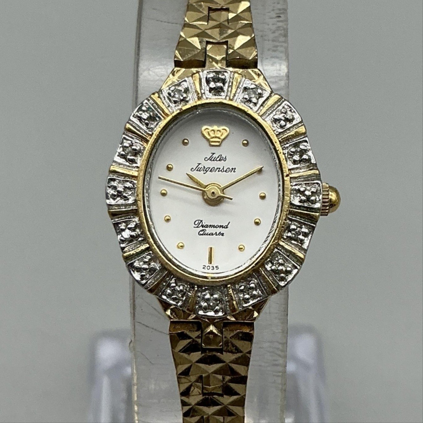 Jules Jurgensen Womens Watch 19mm White Dial Gold Tone Diamond New Battery 7.25″