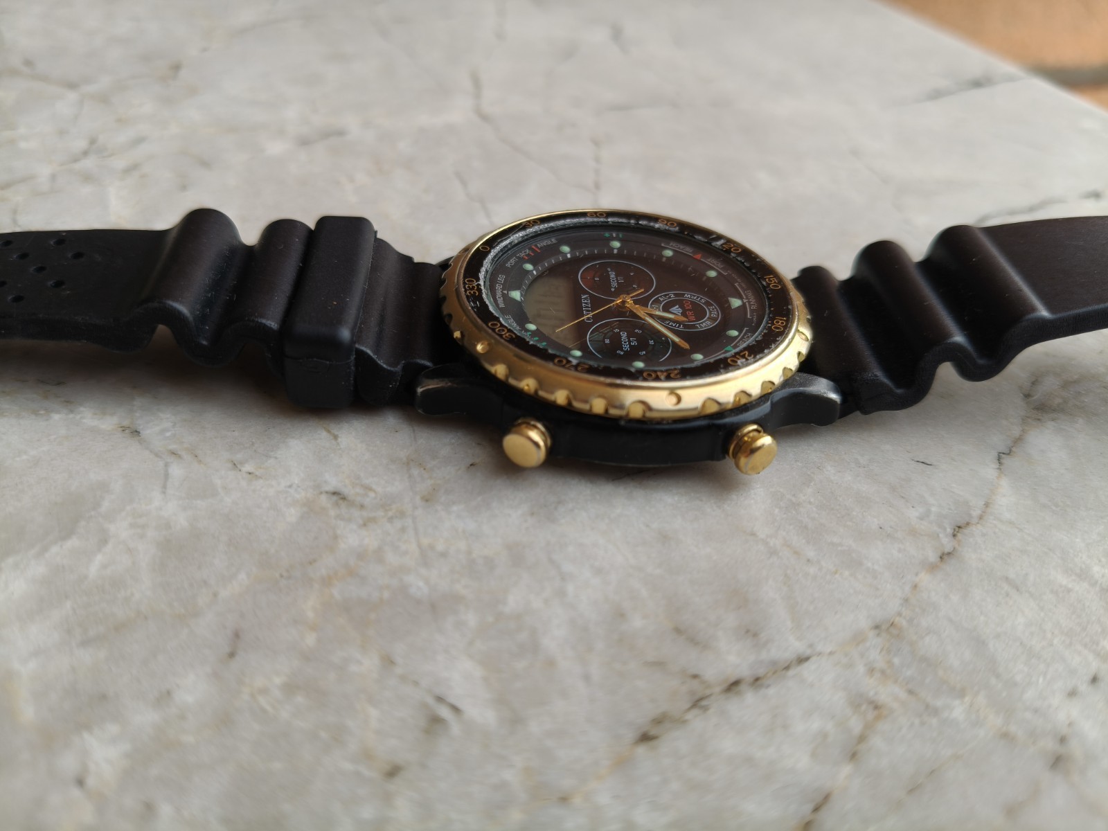 80s CITIZEN YACHT TIMER C050-088409 BLACK PVD WATCH WATCHES WORKING *DEFECTIVE*