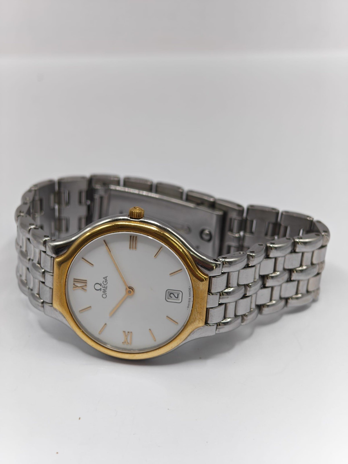 Omega Symbol DeVille White Dial 18k Solid Gold Bezel Mens Watch