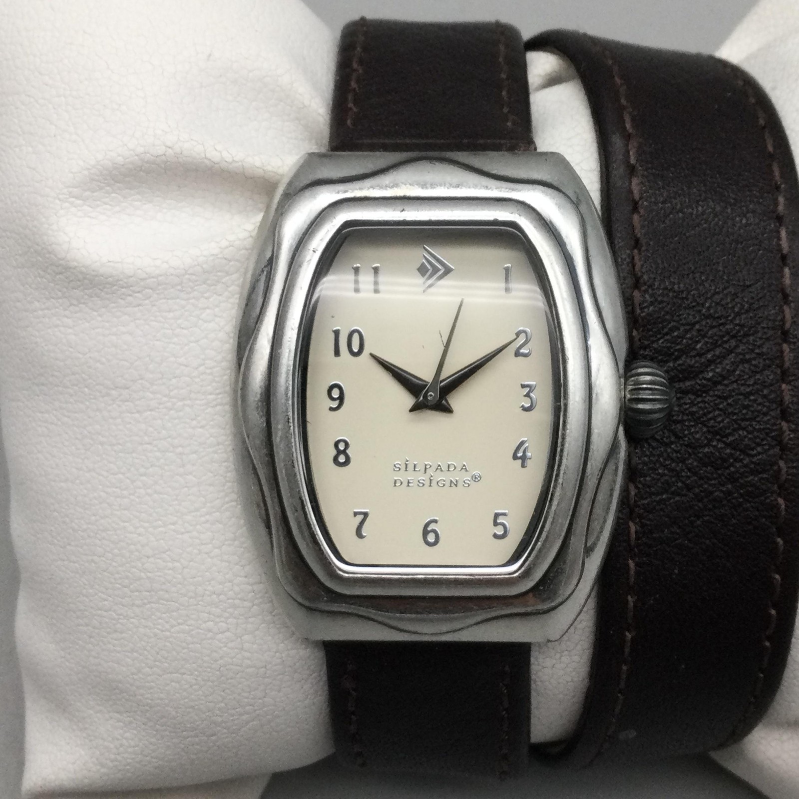 Silpada Designs Womens Watch 29mm Silver Tone Brown Leather Wrap New Battery