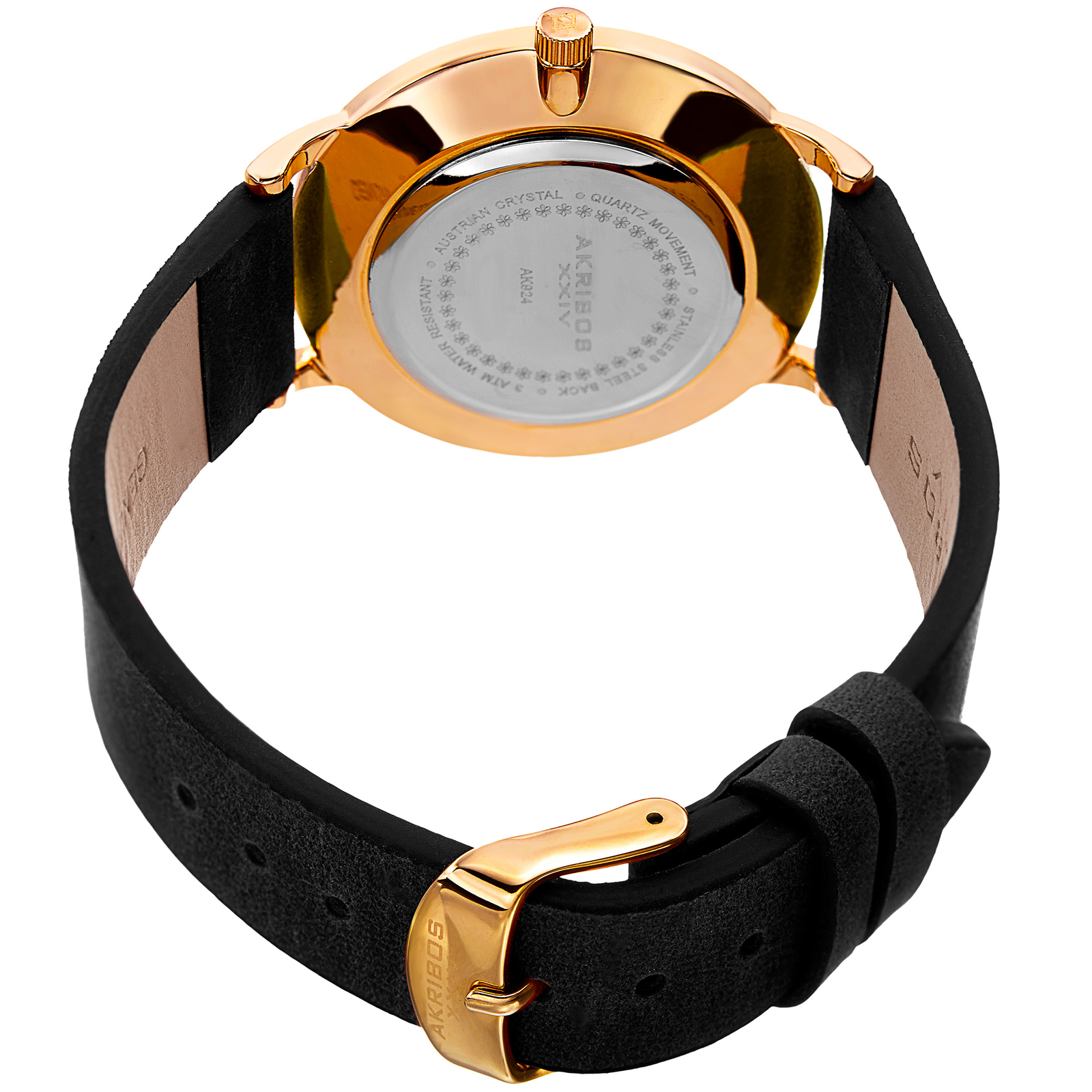 Women’s Akribos XXIV AK924YGB Gold Tone Swarovski Crystal Black Strap Watch