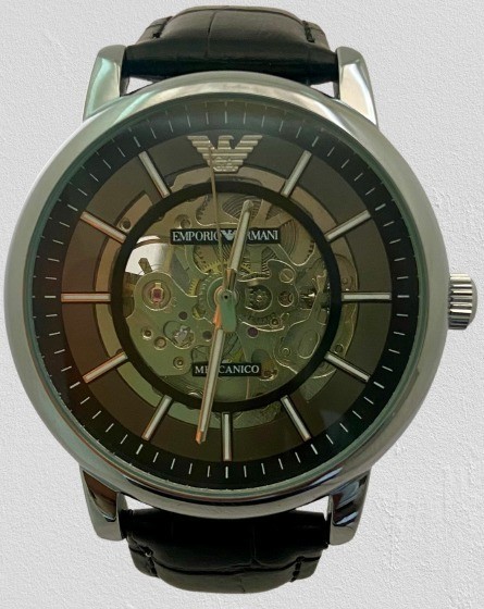 Beautiful Emporio Armani Skeleton Dial Automatic Men’s Wristwatch Leather Strap