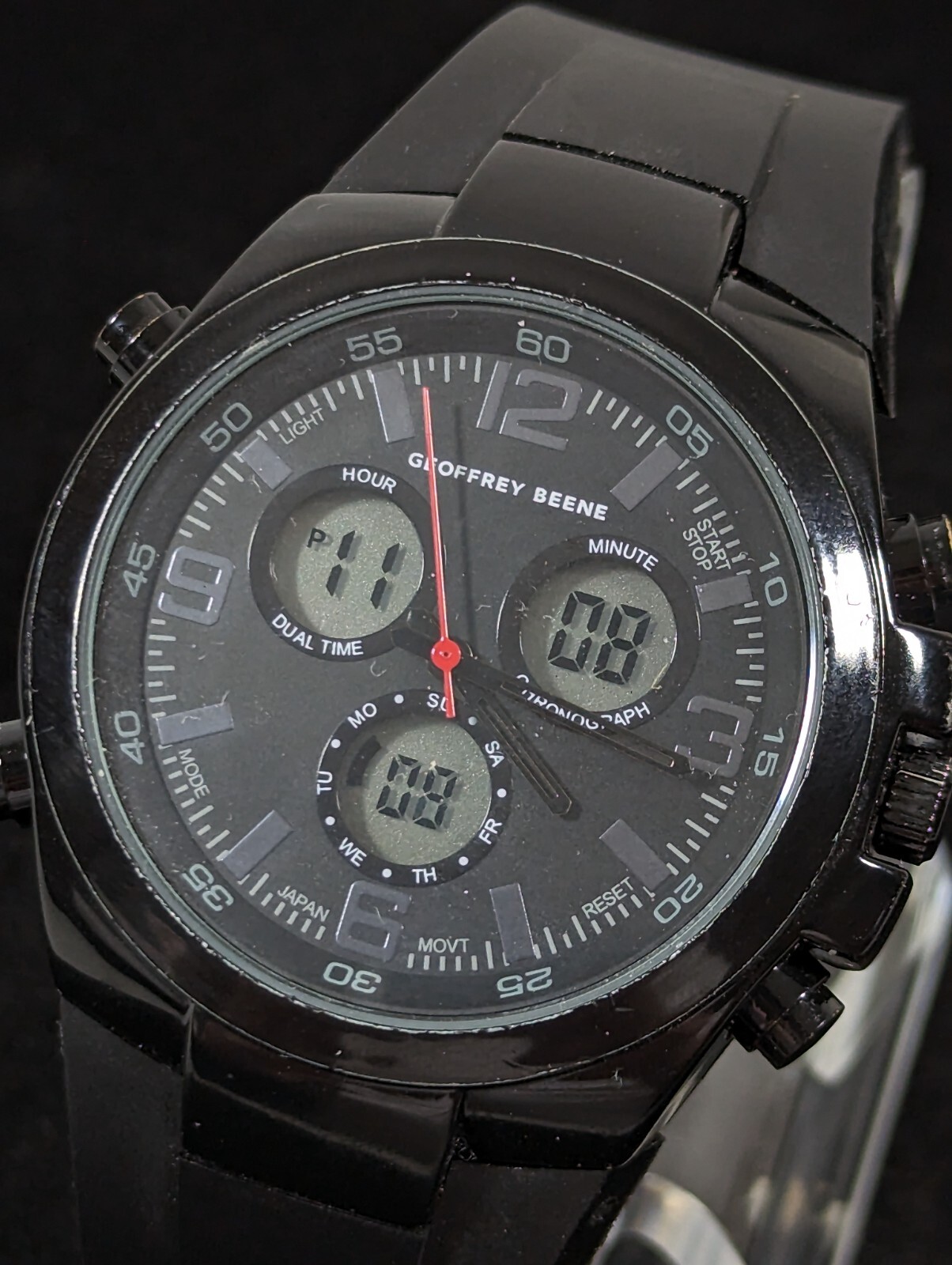 Geoffrey Beene Digital Analog Black Case Silicone Band Watch 8 Inch