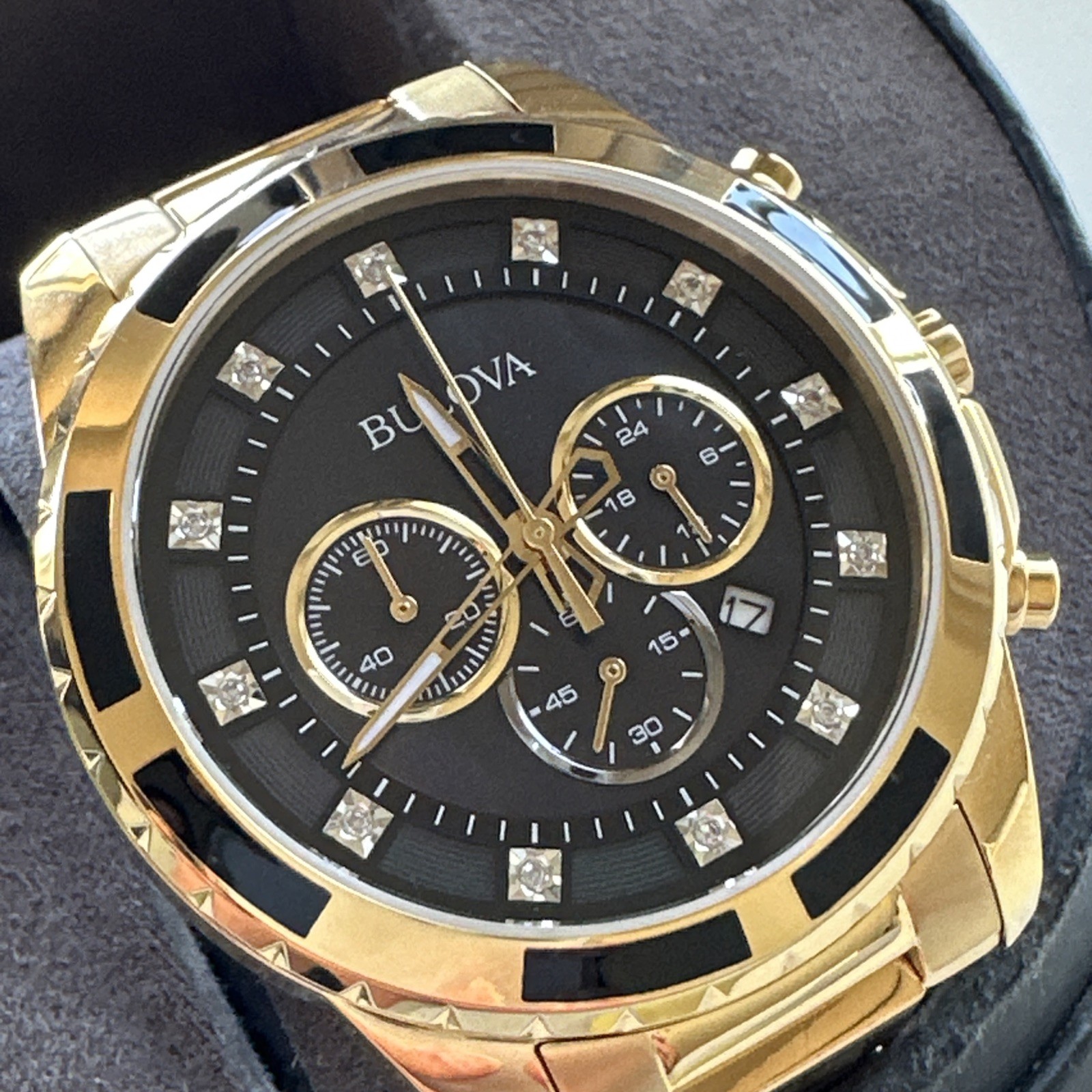 Bulova Diamond Men’s Gold Plated Stainless Steel Chronograph Quartz Watch 97D121
